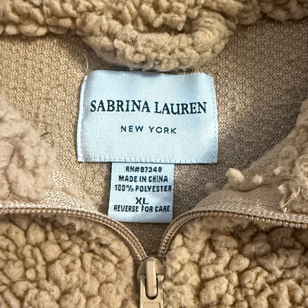 Sabrina Lauren New York Tan Sherpa Fleece Pullover quarter zip size XL - Picture 3 of 5
